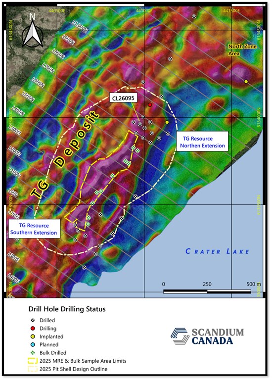 Scandium Canada trouve davantage de scandium à l’extérieur de la ressource actuelle de Crater Lake : un premier trou au nord du gisement TG recoupe 150,1 m à 292 ppm d’oxyde de scandium